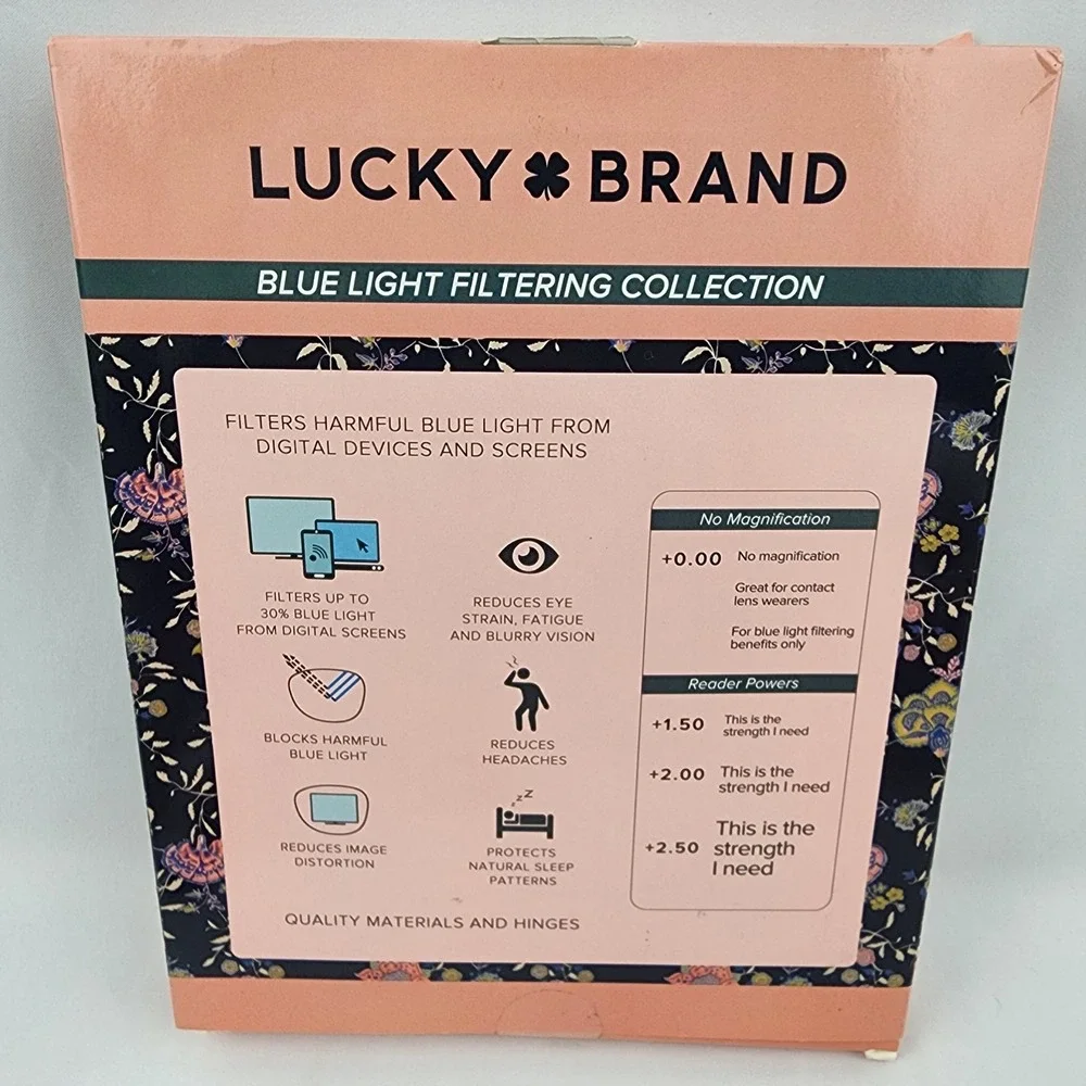 2 Pair Lucky Brand Blue Light Filtering Glasses +0.00 Tortoise Pink & Teal style